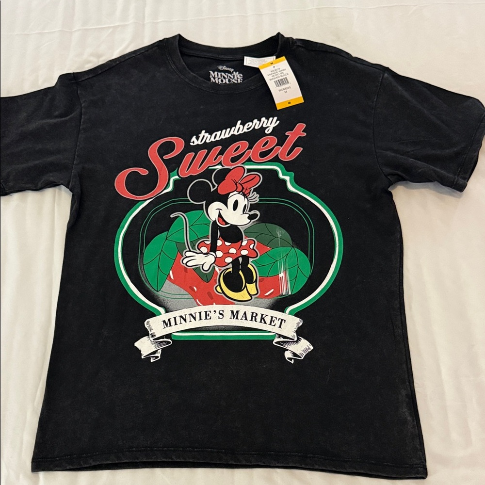 Disney Minnie Mouse Strawberry Sweet Graphic Tee Black Size M NEW